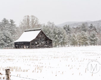 Black Barn, Farmhouse Wall Art, Home Decor, Country Landscape, Old Barn Print, Rustic Photography, Rural Living, Winter Picture