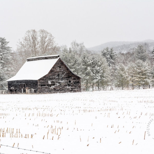 Black Barn, Farmhouse Wall Art, Home Decor, Country Landscape, Old Barn Print, Rustic Photography, Rural Living, Winter Picture