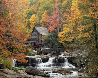 Waterfall, Fall Grist Mill, Babcock State Park, Glade Creek, Water wheel, Mill dam, Autumn Colors, Fall foliage, West Virginia in the fall,