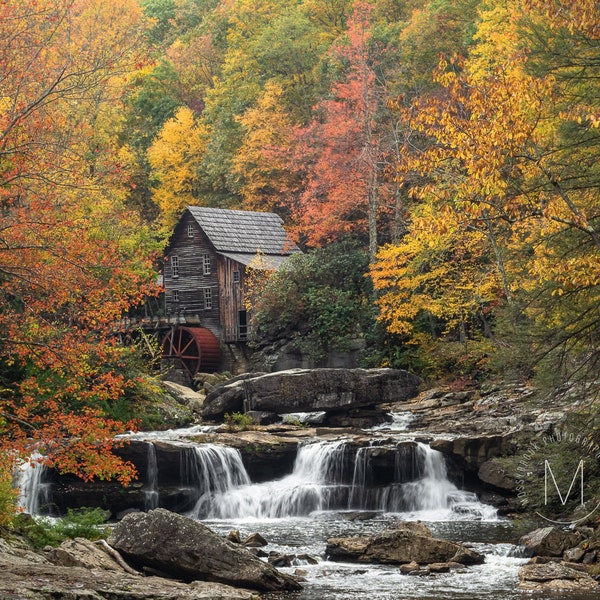 Waterfall, Fall Grist Mill, Babcock State Park, Glade Creek, Water wheel, Mill dam, Autumn Colors, Fall foliage, West Virginia in the fall,