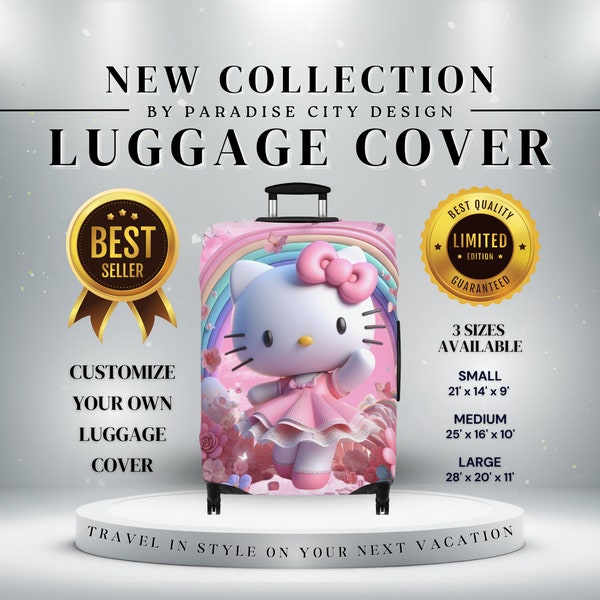 Hello Kitty Luggage Cover - Personalized Suitcase Cover - Baggage Protection - Spandex/Polyester Material - Wanderlust Travel Accessroies