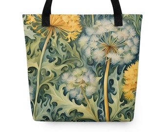 Painted Dandelions Tote Bag | Cottagecore | Garden Gift | Flower Purse | Original Art | Yellow White | Wish Flower | Dandelion