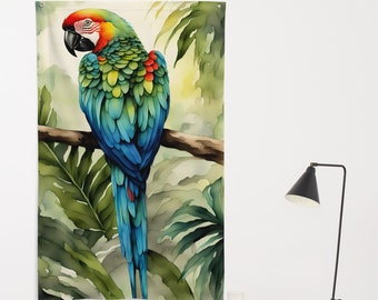 Bandera de loro / Decoración colorida / Regalo de cabeza de loro / Estandarte de guacamayo / Decoración tropical / Tiki Bar / Cabeza de loro / Selva