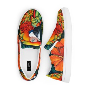 Pastal Parrot Bird Floral Pattern Print Black Sneaker Shoes For Men Women