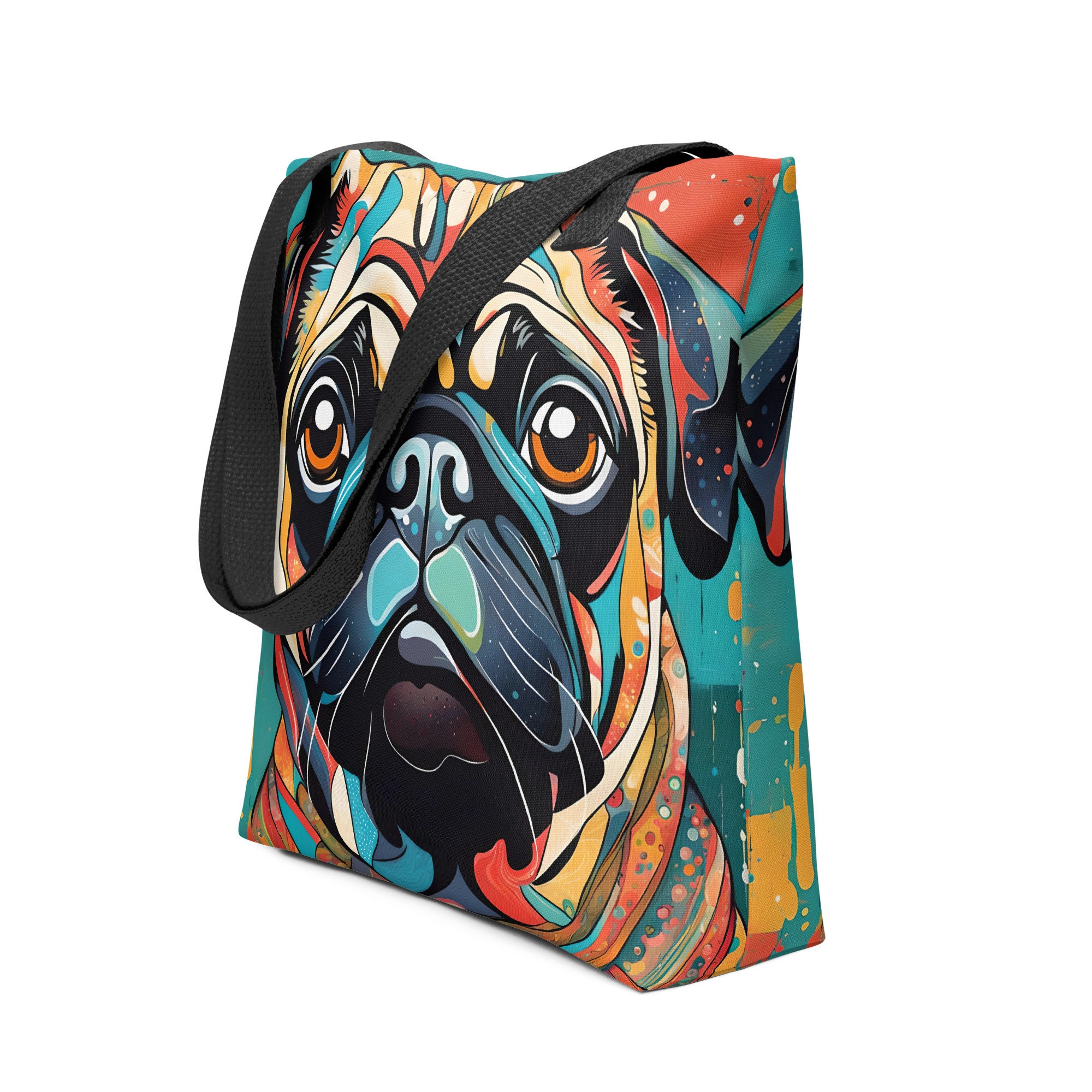 ブルドック Pug Dog Art Tote Bag | Dog Gift | Original Art | Groovy