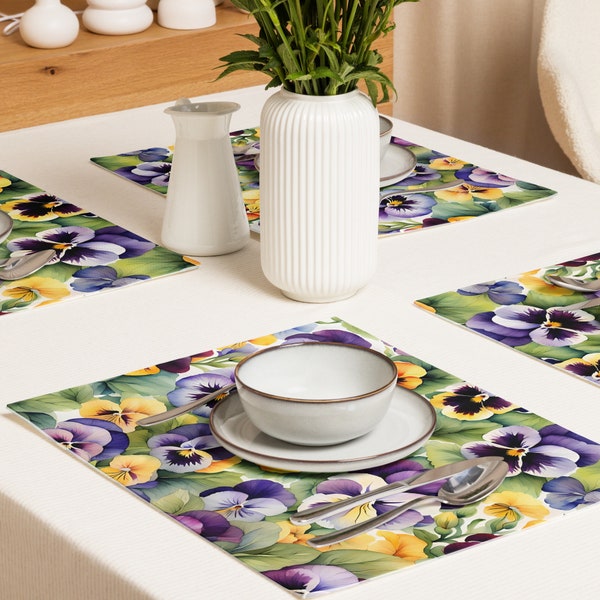 Watercolor Pansies Placemat Set | Pansy | Painted | Cottagecore | Garden Gift | Floral Table Linens | Original Art | February Birthday