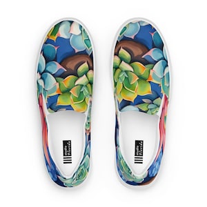 Succulents Canvas Ladies Shoes | Womens Slip-on Flats | Gardener Gift | Comfortable | Plants | Gardener Gift | Vans Style | Sneakers | Cacti