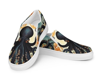 Octopus Womens Slip-on Canvas Shoes |  Vans Style | Sneakers | Ladies Flats | Art Shoes | Dark Academia | Gothic | Art Nouveau | Original