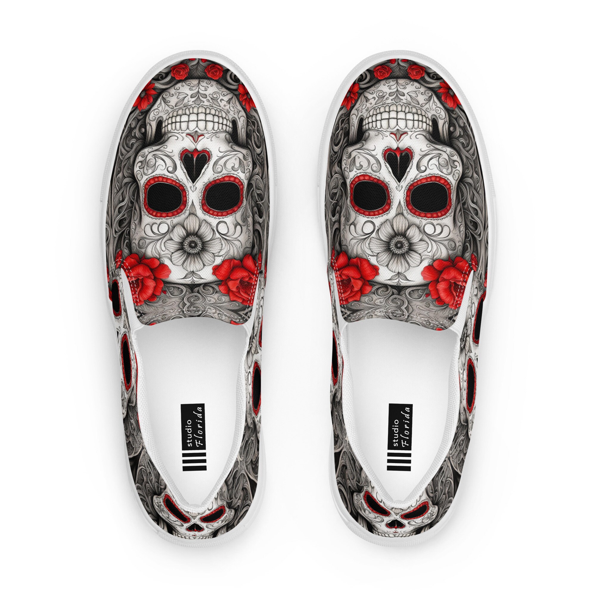 RARE* Men\'s White & Red sugar skull Slip-On non-slip Work shoes Women main image 4