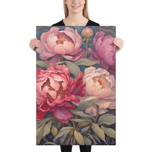 Pfingstrosen-Leinwanddruck/Pfingstrosen-Gemälde/Originalkunst/lebendiges Blumenbild/Garten/Gartenarbeit/Jugendstil