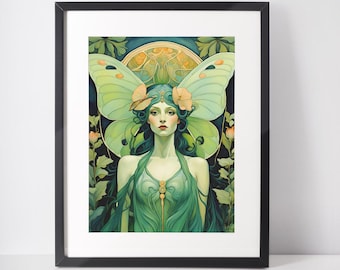 Luna Moth Goddess Art Nouveau Giclee Print