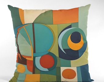 Mid Century Modern Art Pillow Cover | Abstract Geometric Design | MCM Colors | Machine Washable | Contemporary | Sham | Case | Retro Decor