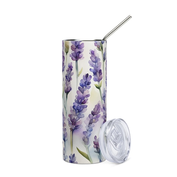 Watercolor Lavender Tumbler | Stainless Steel | Cottagecore | Mothers Day | 111 Studio | Lavender Herb | Lavender Plant | Original Art |