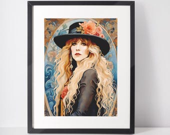 Stevie Nicks Art Nouveau Giclee Impresión: Póster de retrato boho