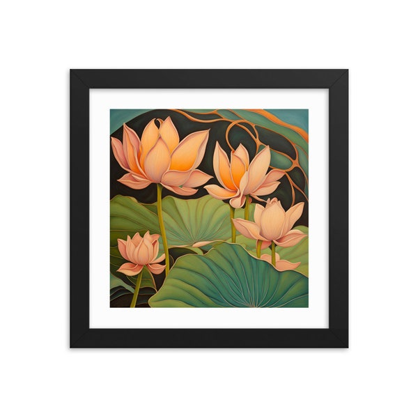 Lotus Flower Art Print | Garden Art | 111 Studio | Lotus Art | Peach Flower Gift | Gardener Gift | Water Lily | Stylized | Painting | Art