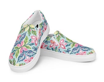 Canvasinstapschoenen dames | Vans-stijl | Sneakers met bloemenprint | Tropisch | Casual flats | Reizen | Vakantie | Bruiloft | Comfortabel