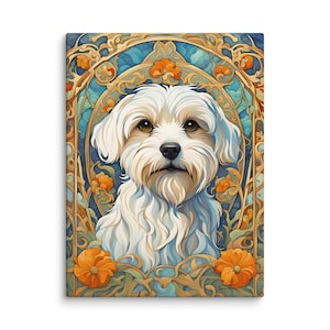 Maltese Dog Canvas Print | Maltie Dog | Original Art | Art Nouveau | Dog Gift | Canine | Fancy | Floral | Garden | Gallery Wrapped