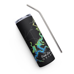 Vaso de acero inoxidable Grand Lake / Oklahoma / O' the Cherokees / Lake Map / 20 onzas / Acabado mate / Bebidas para barcos /