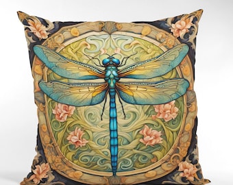 Turquoise Dragonfly Pillow Cover: William Morris | Art Nouveau | Asian | Mandala | Cushion Cover | Oriental | Decor | Case | Sham | Washable