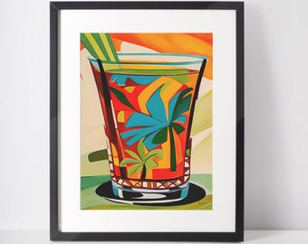 Impresión giclée de Tiki Bar / Arte pop retro / Bebida tropical / Decoración MCM / Póster / Salón / Hawaiano / Polinesio / Moderno de mediados de siglo /