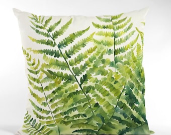 Watercolor Fern Pillow Cover | Linen-Feel | Botanical Decor | Cottagecore | Original Art | Floral | Garden Gift | Sham | Washable |