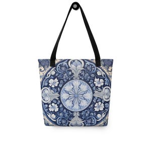 Blue Delft Tote Bag | Carryall | Flow Blue | Delftware |  Chinoiserie | Transferware | Pattern | Purse | Indigo | Boho | Bookbag |