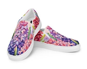 Watercolor Hyacinth Blossom Women’s Slip-on Canvas Shoes | Purple Floral | Vans Style | Flower Sneakers | Casual Wedding Flats | Pink Flower