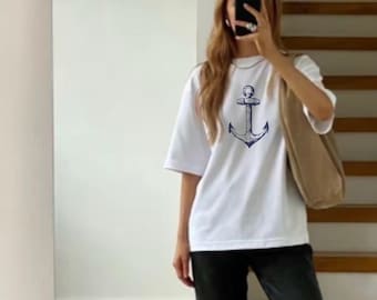 Camiseta de ancla de moda: ropa de playa, camisa de verano, estilo náutico, ropa informal