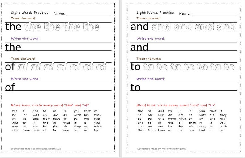 Kindergarten Sight Words to Trace and Write, Kindergarten Sight Words