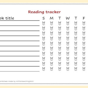 Reading tracker, printable, worksheet reading , weekly reading tracker