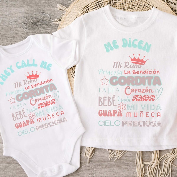 They Call Me/Me Dicen Spanish Nickname shirt or bodysuit | Girls | Apodo camiseta español para niña | Baby shower | Latinx gift bilingual