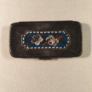 ANTIQUE CIGAR CASE bead embroidered leather cigar case c.1900