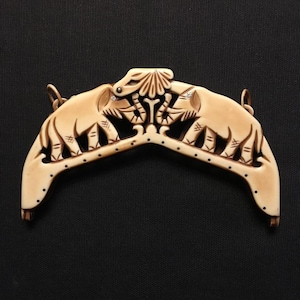 ANTIQUE CELLULOID purse frame with elephants  1920s