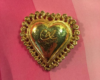 Vintage Christian Lacroix Gold Heart Brooch - Etsy