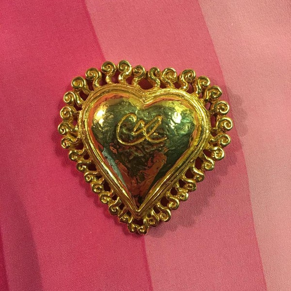 CHRISTIAN LACROIX Made in France heart brooch c.1990
