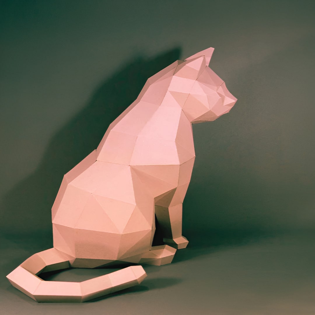 Cat Origami Model Paper Craft Cat Paper Craft Template Etsy