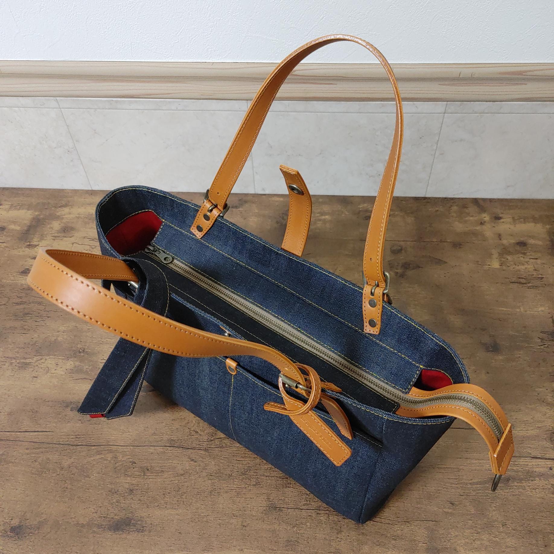 Denim Tote Bag With Leather – Japanese Denim Bag Made in Japan