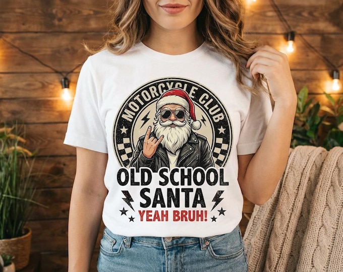 Biker Santa Christmas Design, Retro Motorcycle Club Graphic (Digital Download)