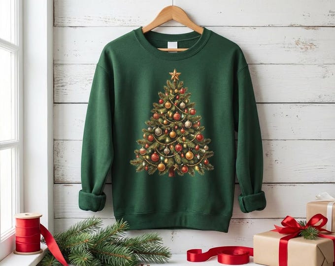 Vintage Christmas Tree PNG, Holiday Sweater Design (Digital Download)