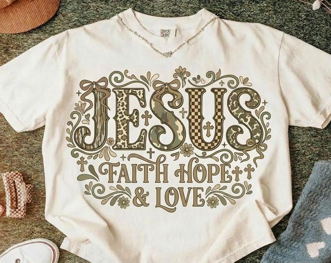 Boho Floral Jesus Faith Hope Love PNG, Christian T-Shirt Design