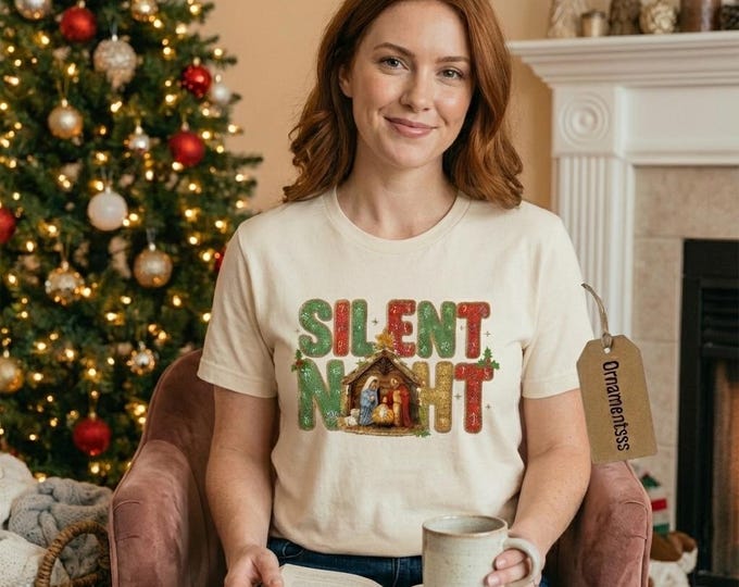 Silent Night Nativity PNG, Gingerbread Lettering, Christmas Sublimation (Digital Download)