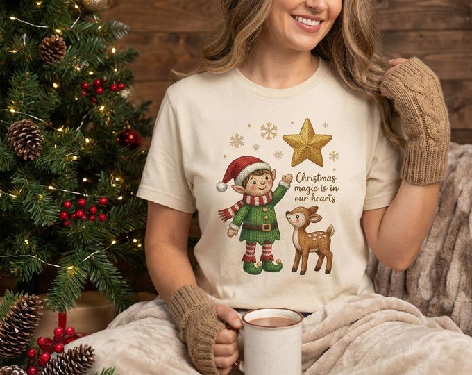 Christmas Elf & Deer Illustration: Holiday Graphic Design (Digital Download)