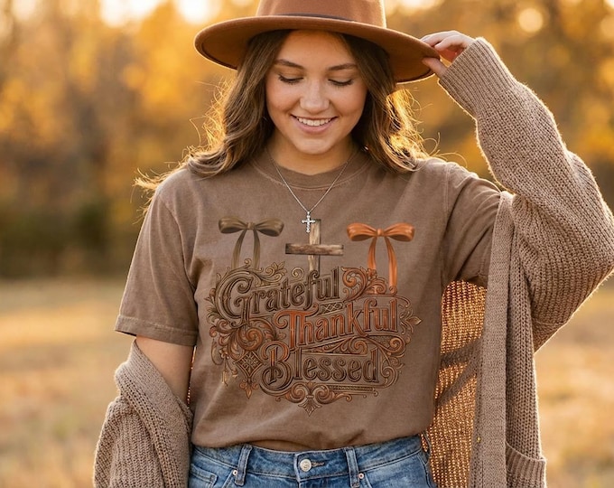 Grateful Thankful Blessed PNG • Christian Fall Shirt Design • Faith Inspirational Sublimation Graphic • Digital Download for T-Shirts