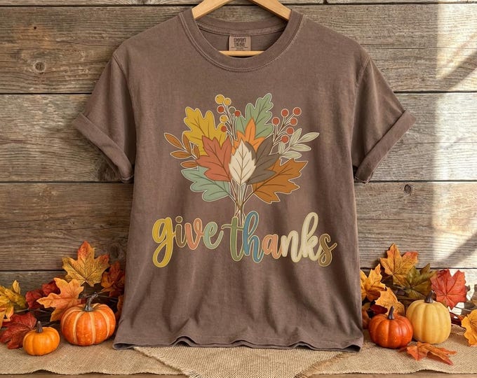 Give Thanks Autumn Leaves Shirt Design • Thanksgiving Graphic (Digital Download)