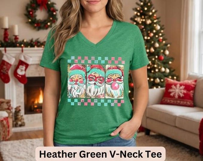 Retro Santa Trio PNG | Leopard Print Christmas Design (Digital Download)