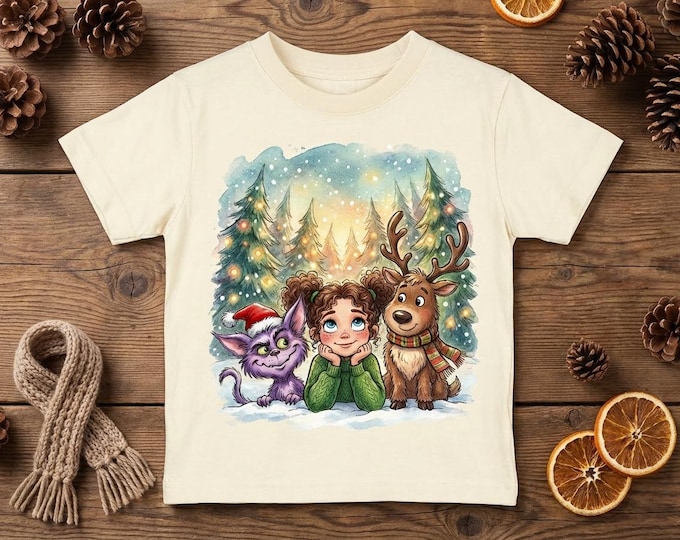 Christmas Forest Friends PNG | Kids T-Shirt Design (Digital Download)
