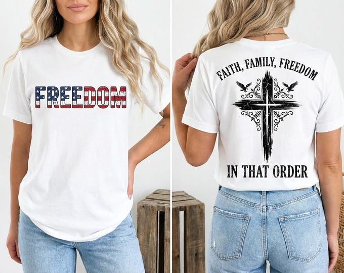 Patriotic Freedom T-Shirt PNG, American Flag Cross Design (Digital File)