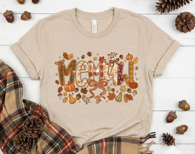 Fall MEMAW PNG, Plaid Letters & Pumpkin Design (Digital Download)
