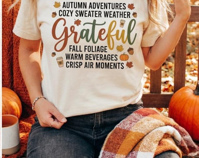 Grateful Fall PNG | Autumn Sublimation Design | Cozy Sweater Weather Shirt Graphic | Thanksgiving Digital Download