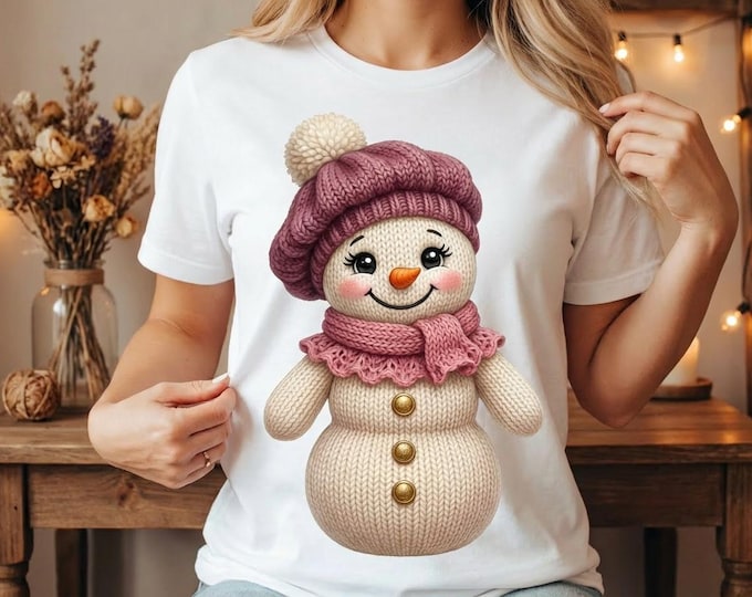Cozy Winter Illustration Featuring a Knitted Snow Character Designed for Seasonal Apparel Projects